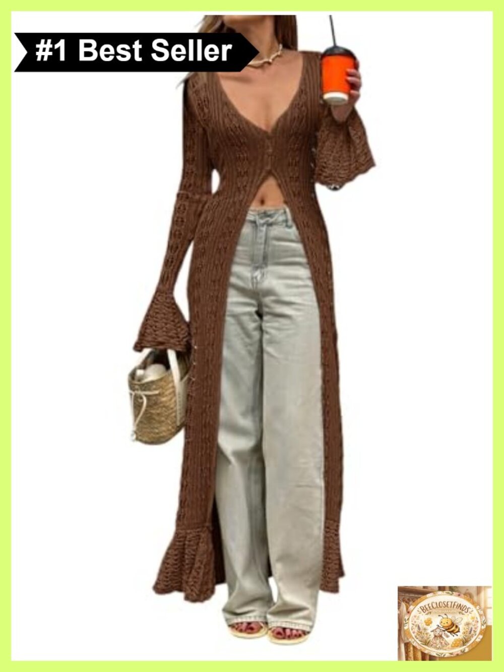 Womens Crochet Long Cardigan Boho Maxi Lace Duster Coat Open Front